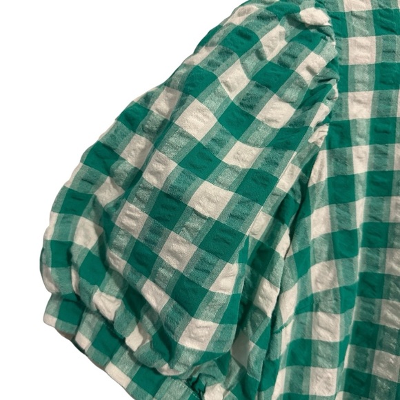 a new day Green White Checkered Gingham Puff Sleeve Midi Sheath Dress Large - Picture 7 of 11